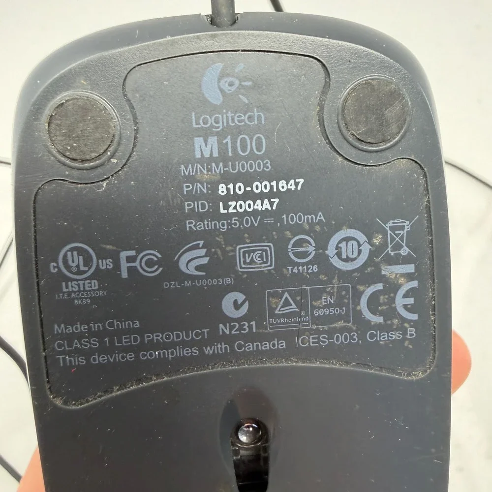 Logitech M100 Wired Optical USB Mouse Black Ambidextrous M-U0003 810-001647
